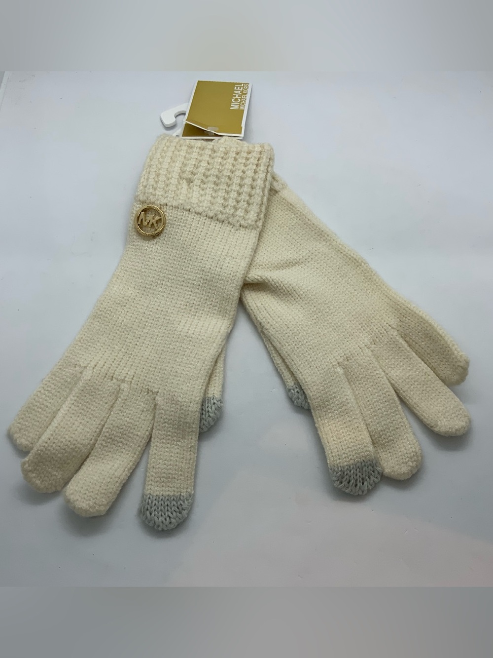 Michael Kors Cream Knit Gloves with Gray Touchscreen Tips